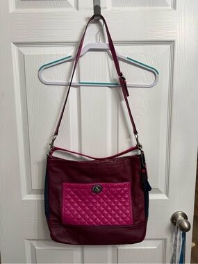 Coach Quilted Leather Hobo Bag Burgundy Pink Multi Turnlock Purse 24981 Park